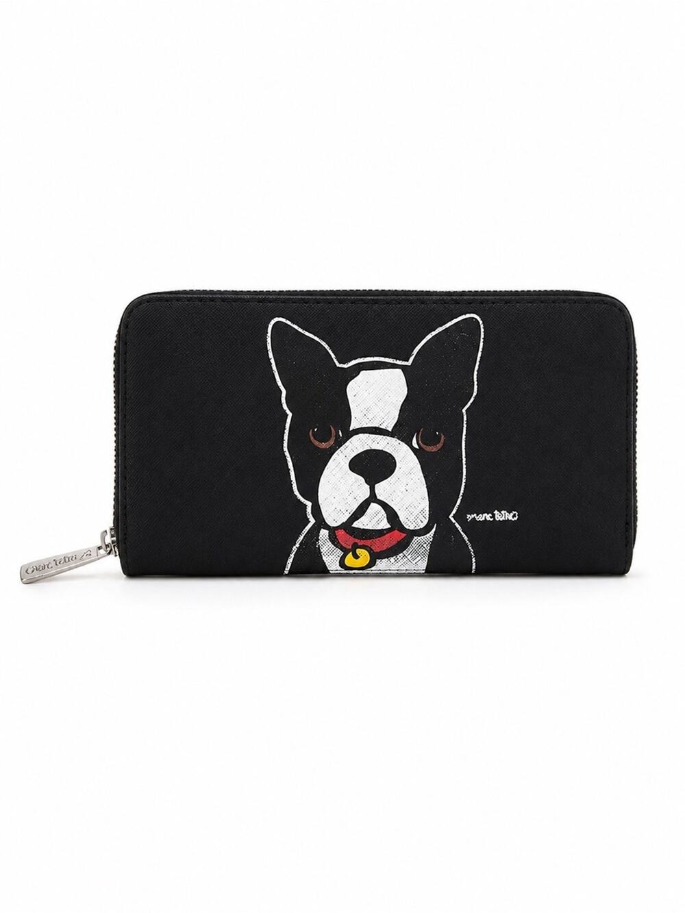 Marc Tetro Boston Terrier Black Saffiano Leather Zip-Around Wallet